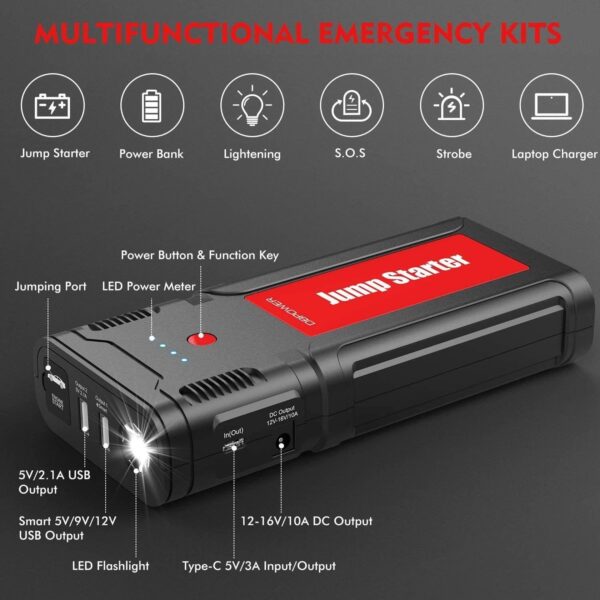 Multifunction 24000-30000mAh 4USB Portable 12V Car Battery Jump Starter